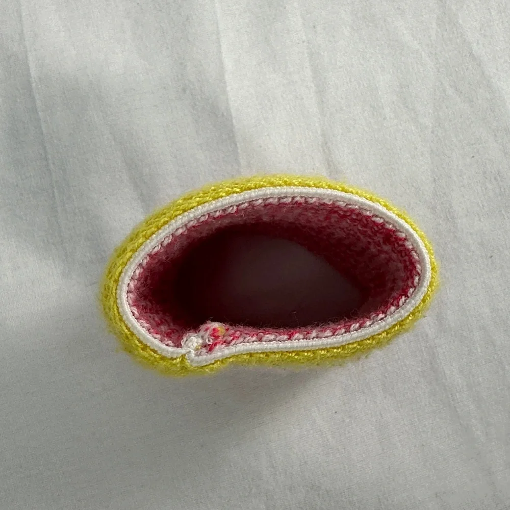 CHANEL Pink White Yellow Striped Knit Wrist Cuff with CC Heart Logo